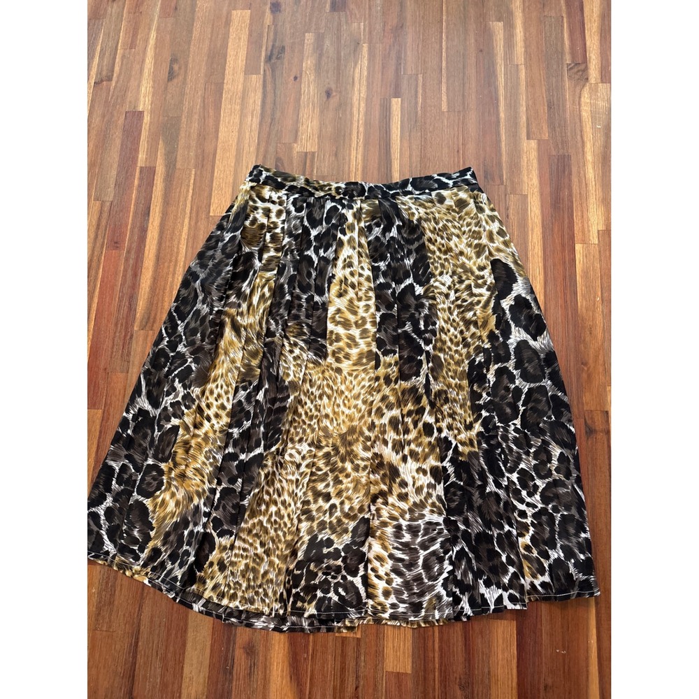 Alex Marie Leopard Print Pleated Skirt Womens 2P Brown Chiffon 2215P207
